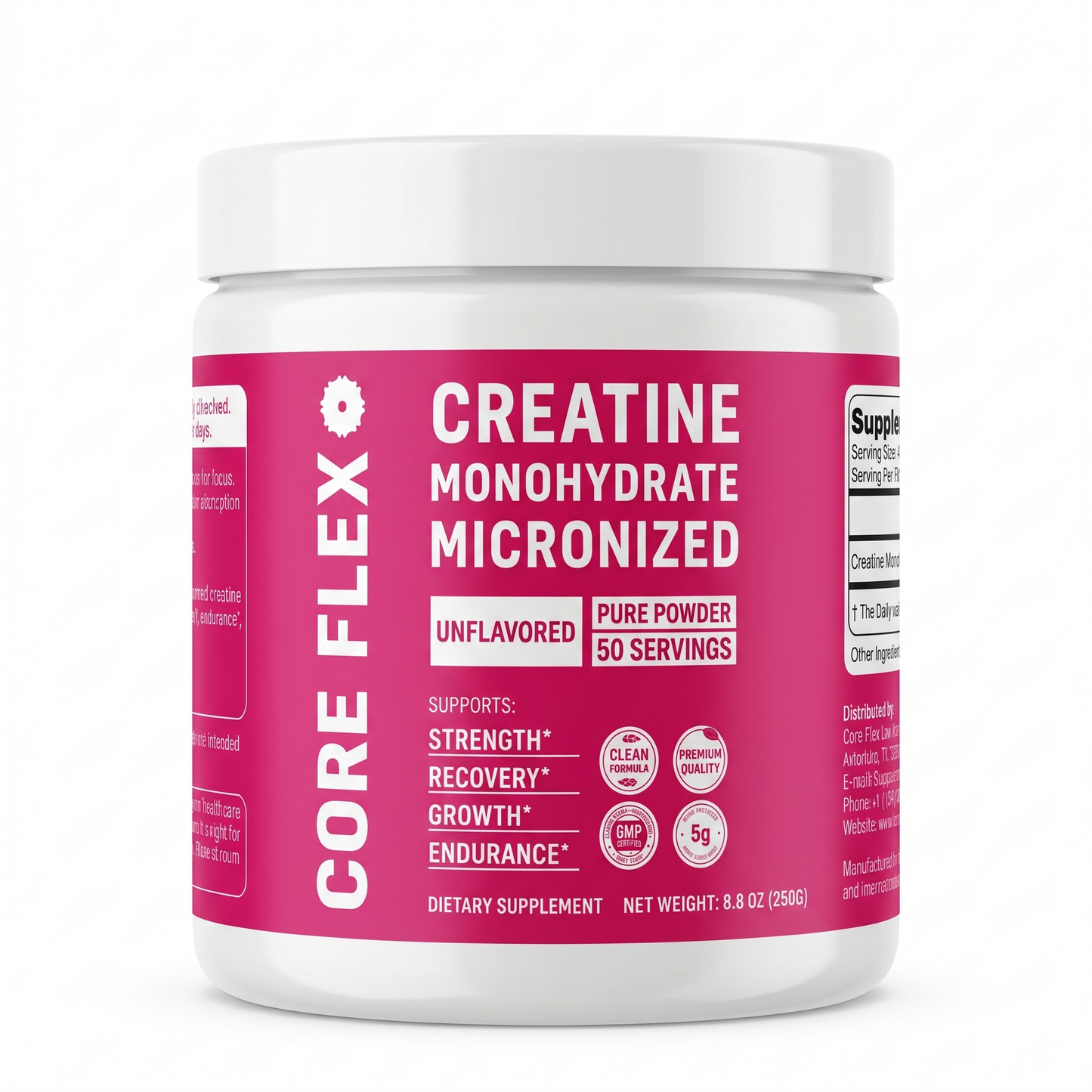 Core Flex Micronized Creatine Monohydrate Powder – Unflavored (50 Servings, 250g)